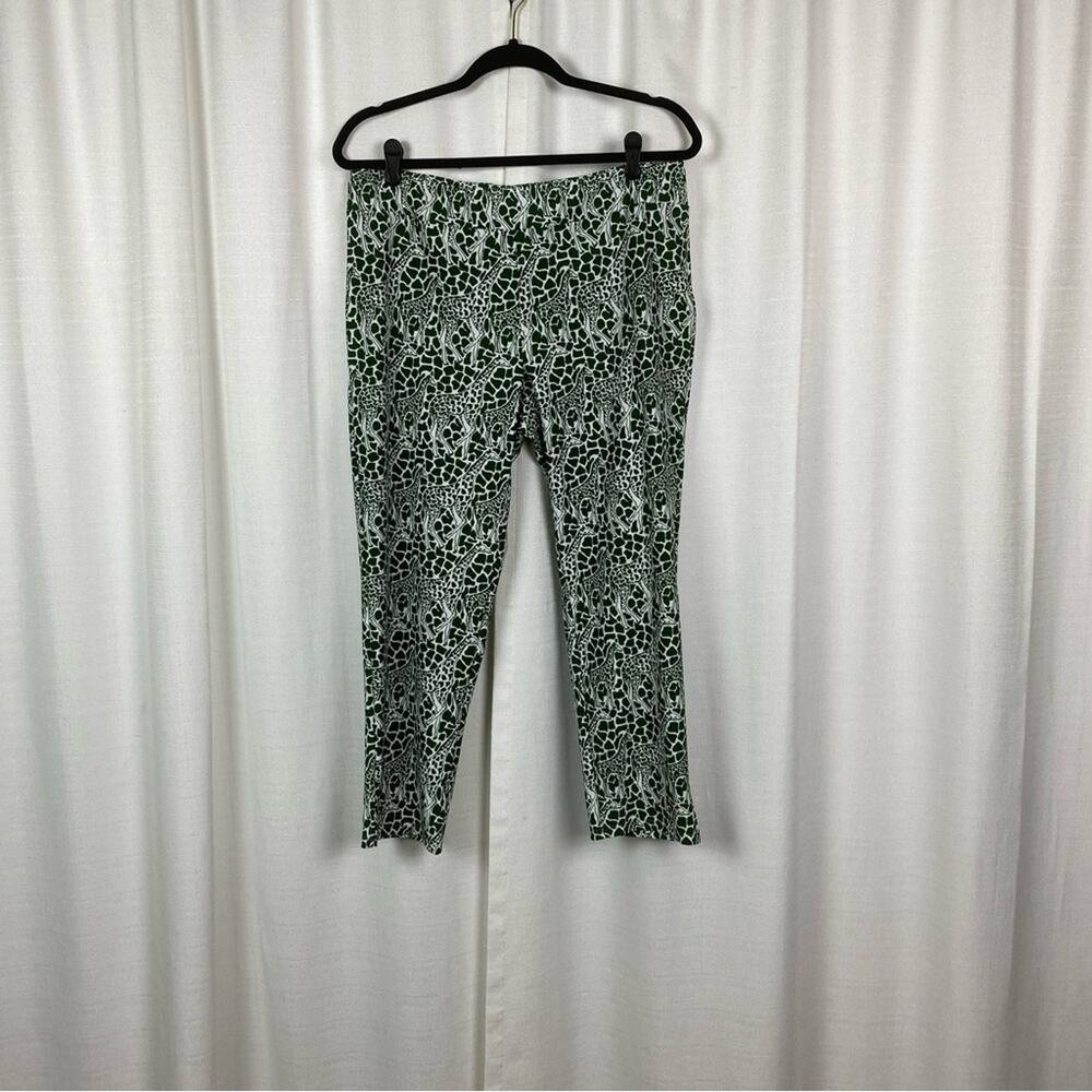 Jude Connally Green Giraffe Print Knit Cropped Pants Sz.L